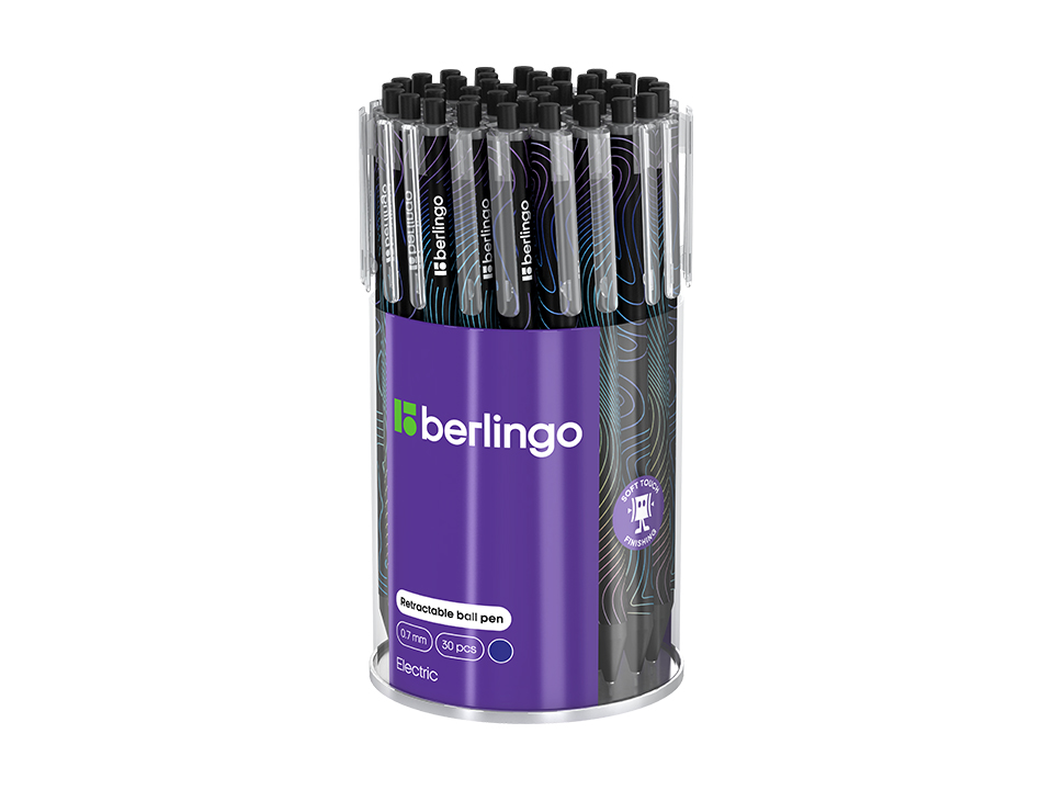 Ручка шариковая автоматическая Berlingo "Electric" синяя, 0,7мм, грип, рисунок на корпусе,soft touch, ассорти