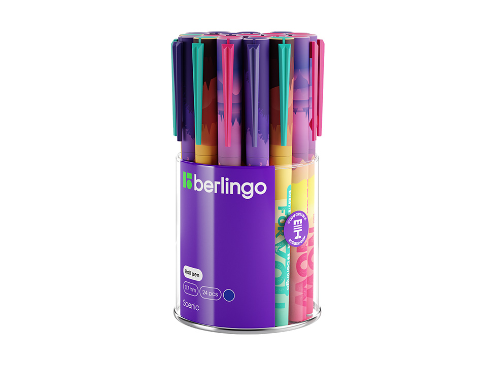 Ручка шариковая Berlingo "Scenic" синяя, 0,7мм, грип, рисунок на корпусе, soft-touch, ассорти