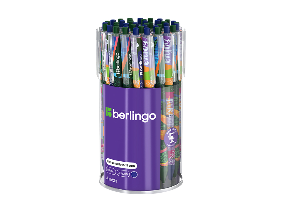 Ручка шариковая автоматическая Berlingo "Jumble" синяя, 0,7мм, грип, рисунок на корпусе,soft touch, ассорти