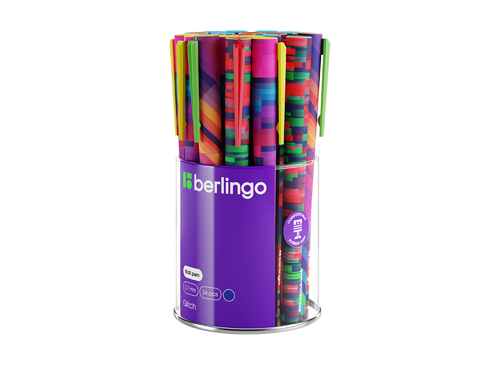 Ручка шариковая Berlingo "Glitch" синяя, 0,7мм, грип, рисунок на корпусе, soft-touch, ассорти