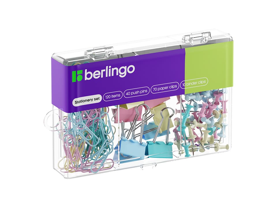 Набор мелкоофисных принадлежностей Berlingo, 120 предметов, ассорти пастель, пластиковая упаковка