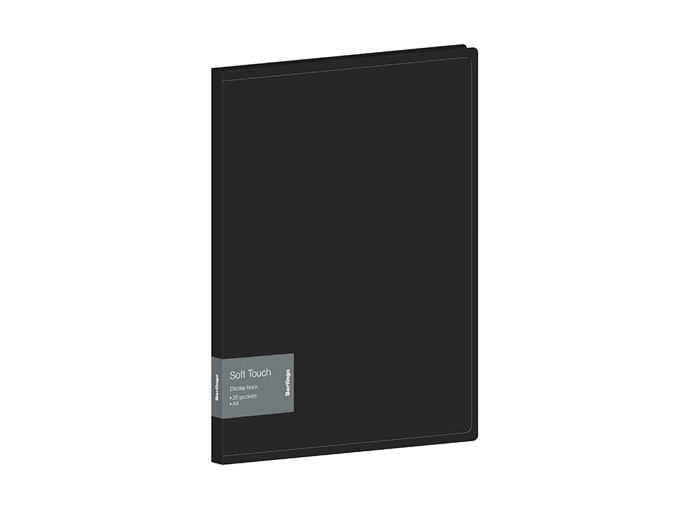 Папка с 20 вкладышами Berlingo "Soft Touch", 17мм, 700мкм, черная, с внутр. карманом