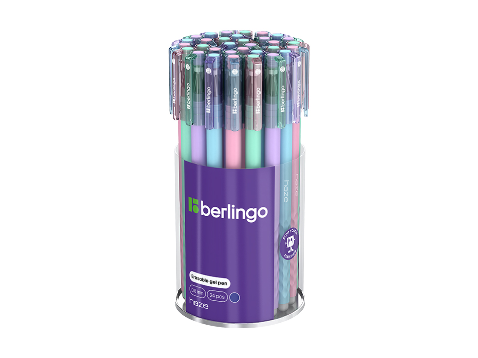 Ручка гелевая стираемая Berlingo "Haze" синяя, 0,5мм, прорезин. корпус, корпус ассорти
