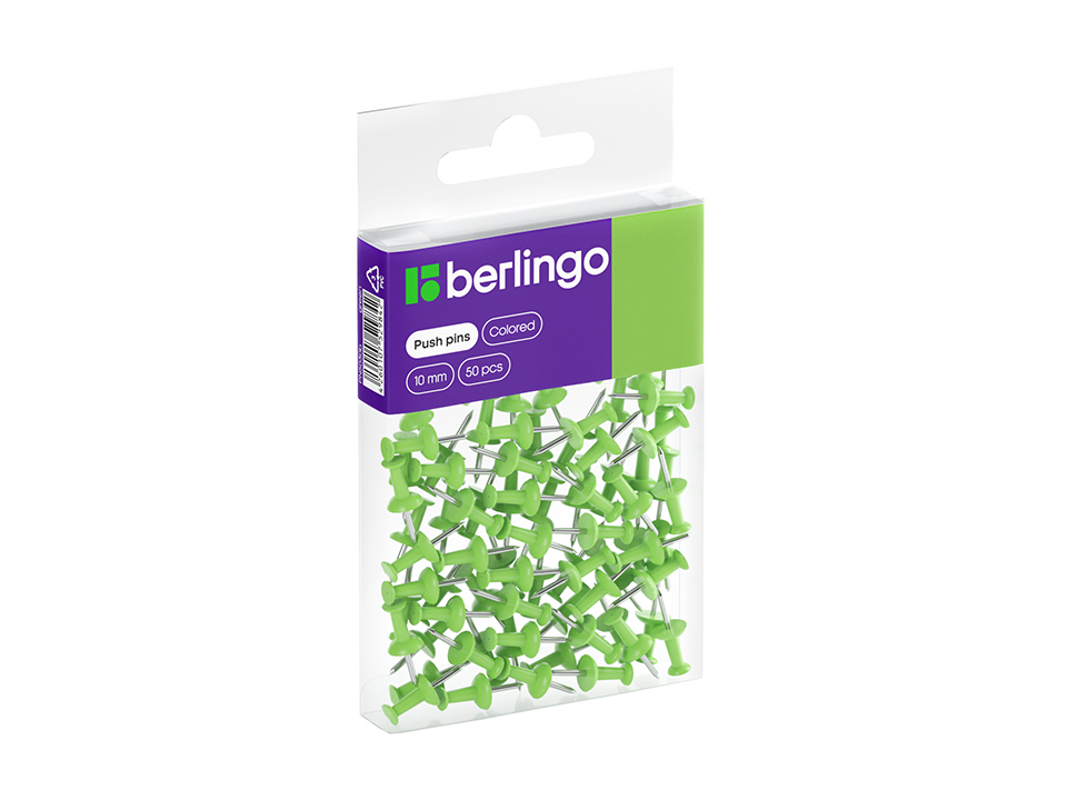 Кнопки силовые Berlingo, 50шт., цветные, ПВХ упак., европодвес, зеленые