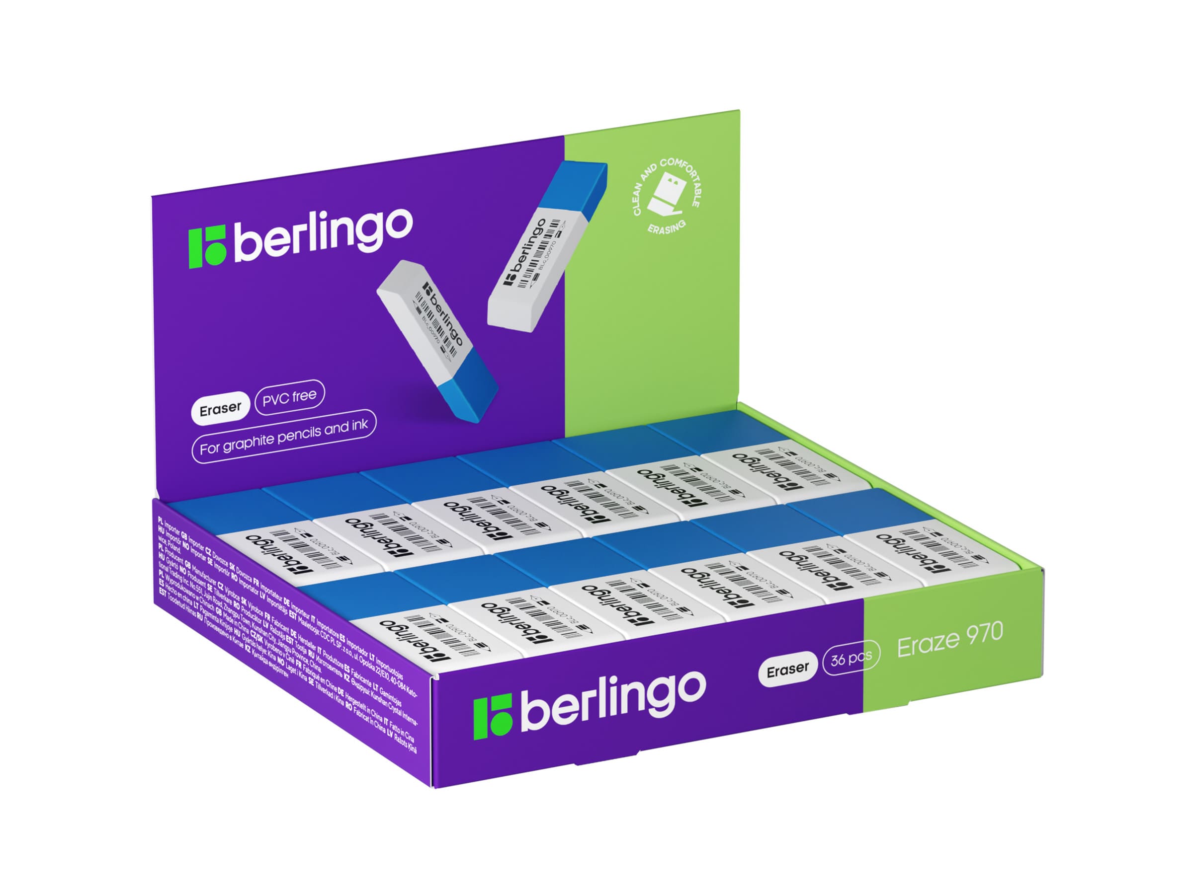 Ластик Berlingo "Eraze 970", прямоугольный комбинированный, скошенный, 62*22*8мм