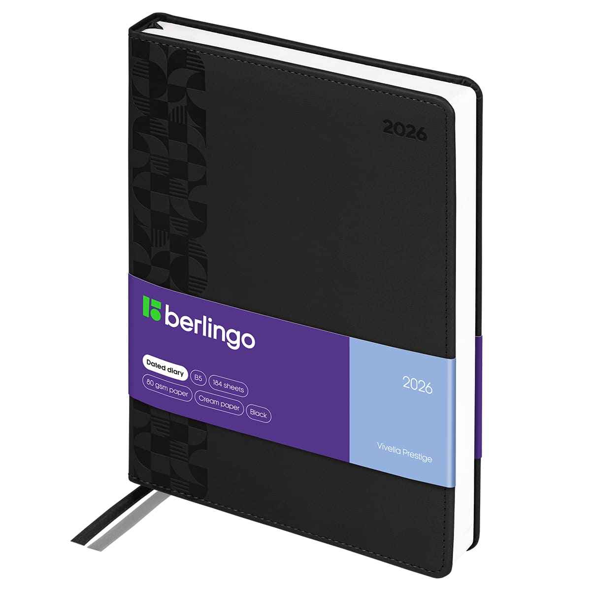 Ежедневник датированный 2026г., А4-(В5), 184л., кожзам, Berlingo "Vivella Prestige", черный