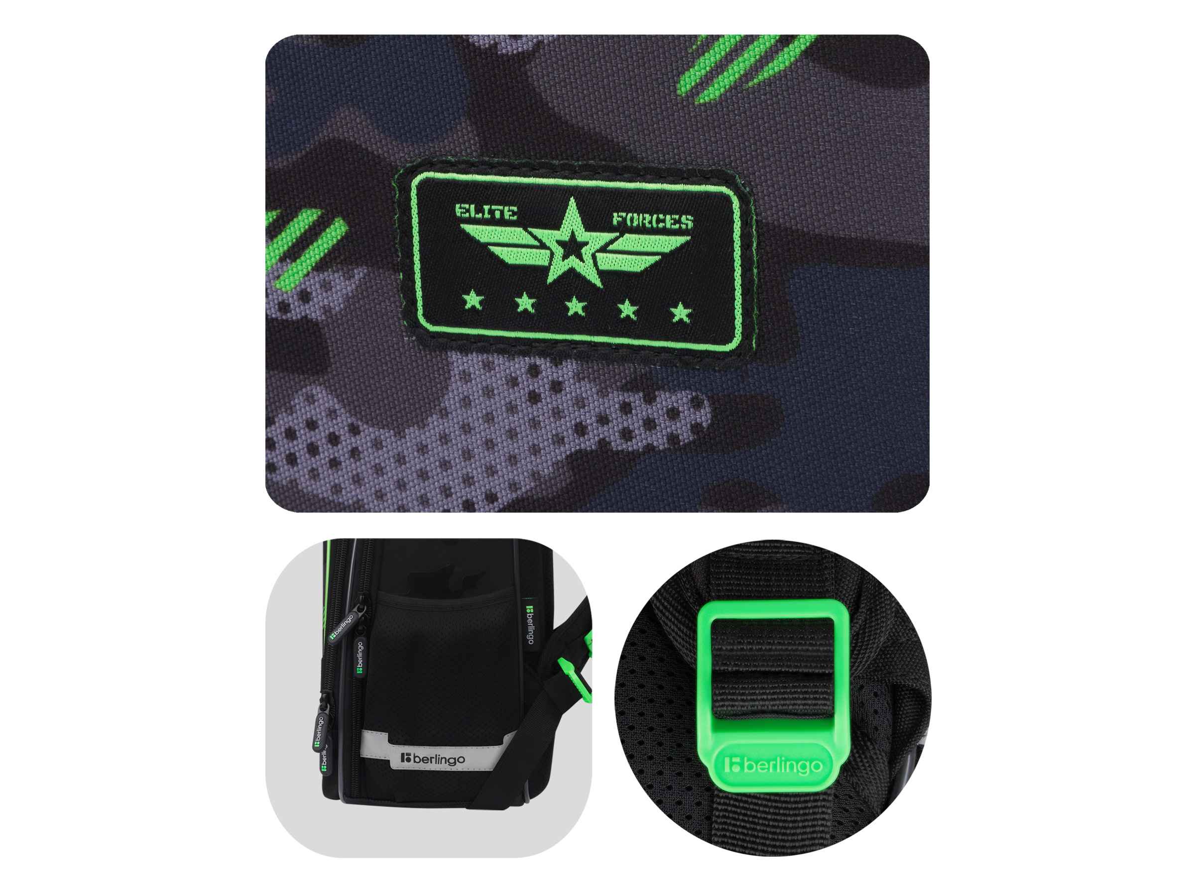 Ранец Berlingo Expert Plus "Black and green" 38*29*15см, 2 отделения, 2 кармана, анатомическая спинка