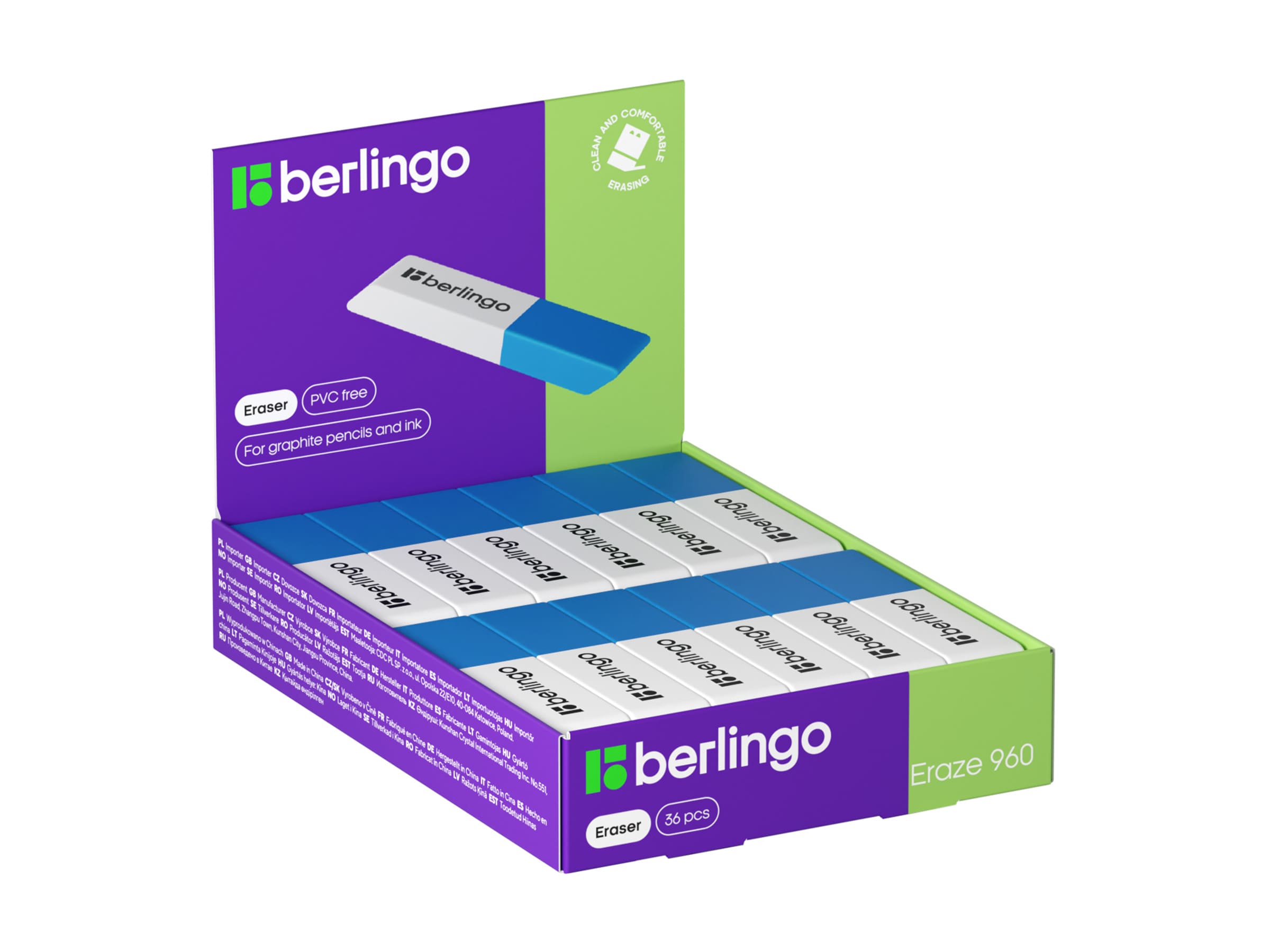 Ластик Berlingo "Eraze 960", прямоугольный комбинированный, скошенный, 62*14*8мм