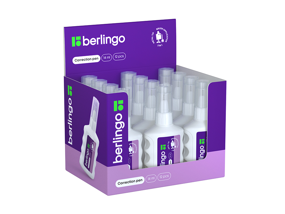 Корректирующий карандаш Berlingo 2в1, 14мл, металлический наконечник/кисть