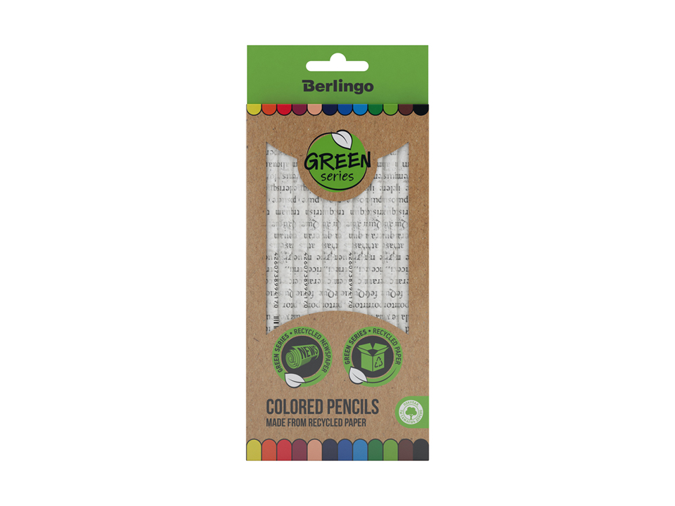 Карандаши цветные Berlingo "SuperSoft. Green Series", 12цв., из переработанной бумаги, заточен., картон, европодвес