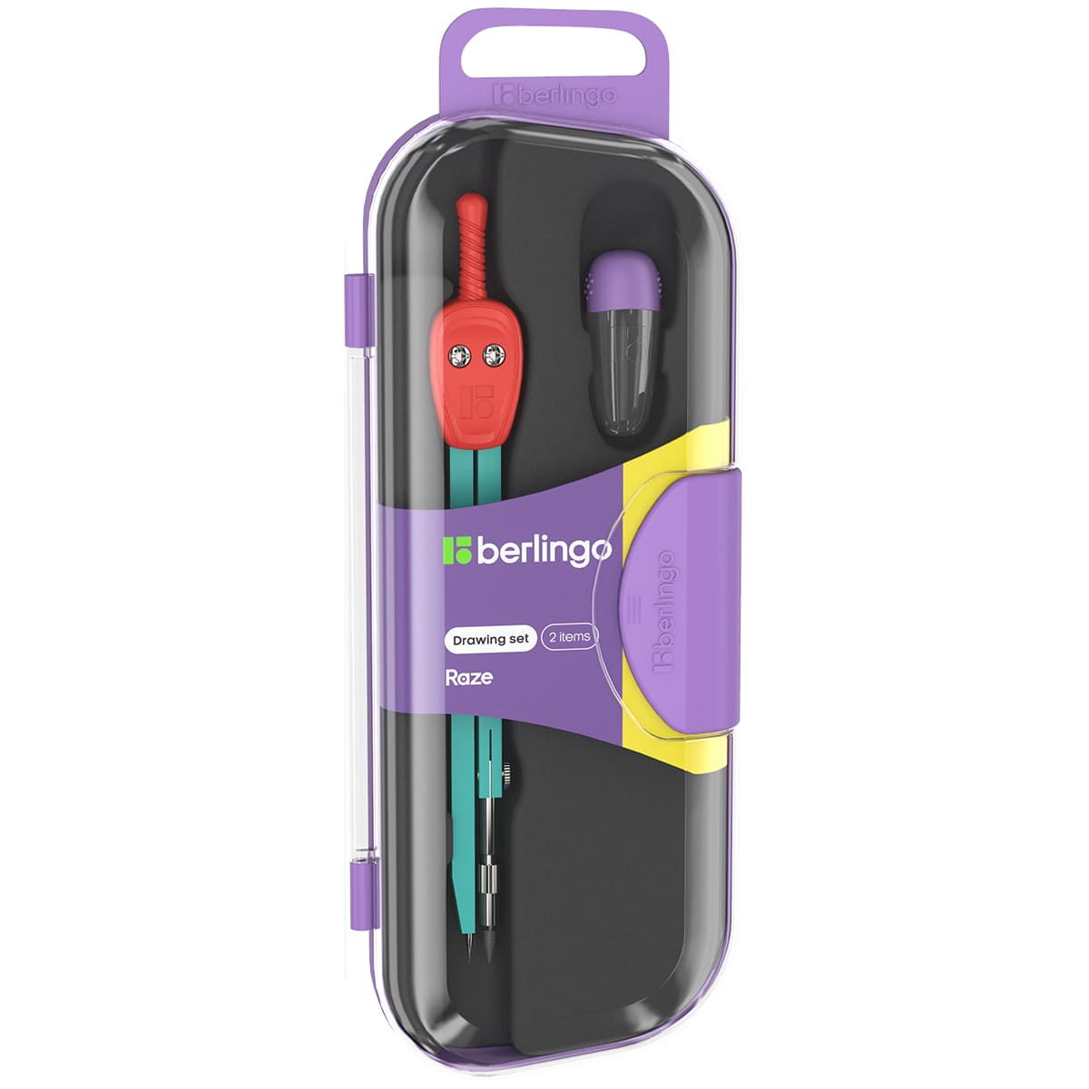 Готовальня Berlingo "Raze", 2 предмета, циркуль 135мм, красный, пластиковый футляр