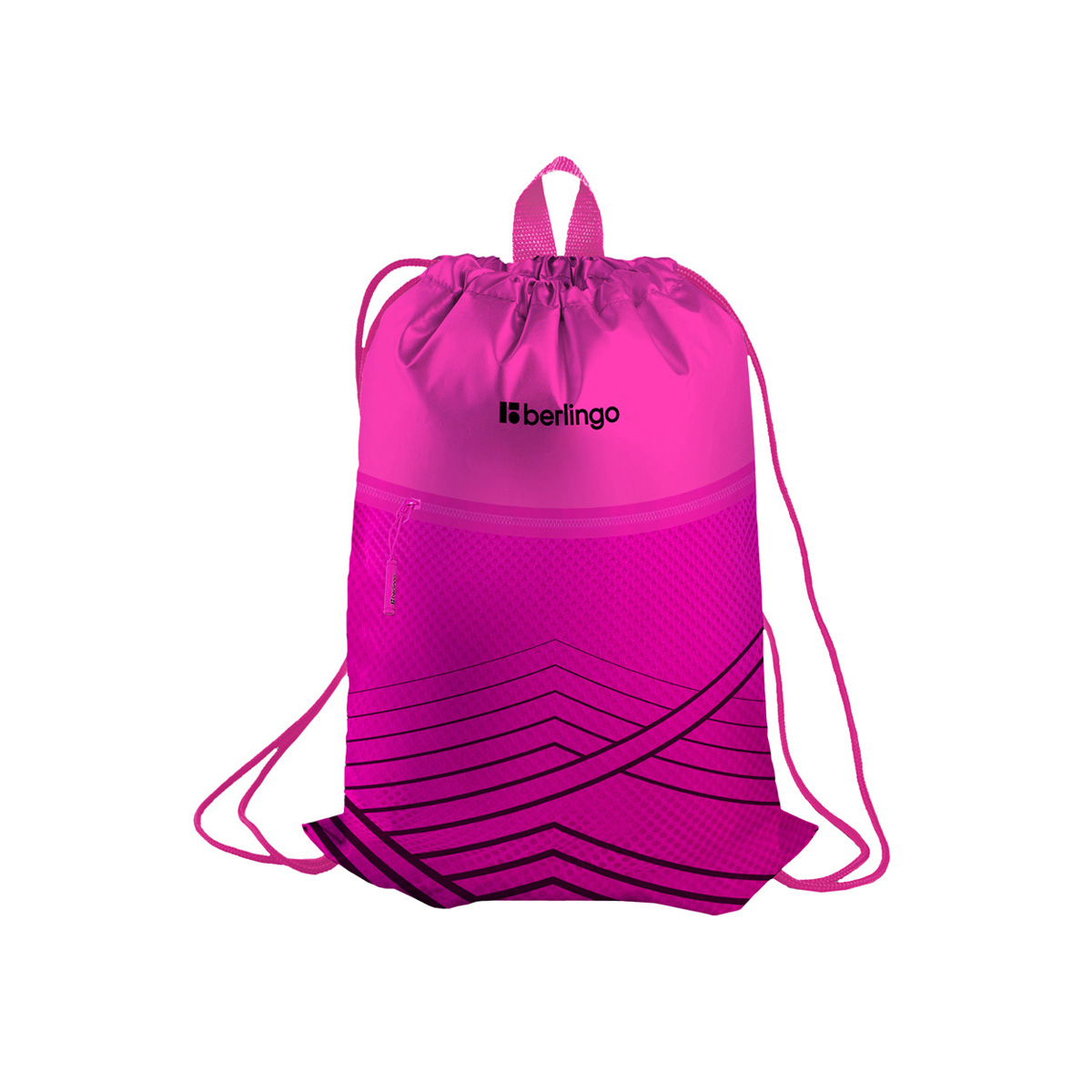 Мешок для обуви 1 отделение Berlingo "Pink geometry", 360*470мм, карман на молнии
