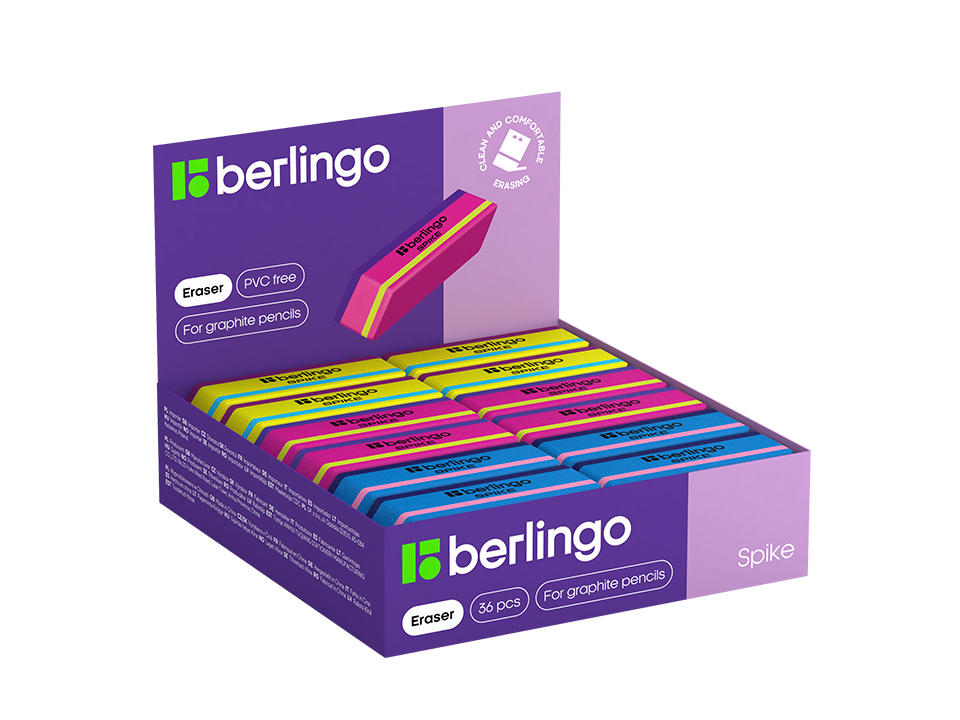 Ластик Berlingo "Spike", скошенный, термопластичная резина, 50*18*9мм