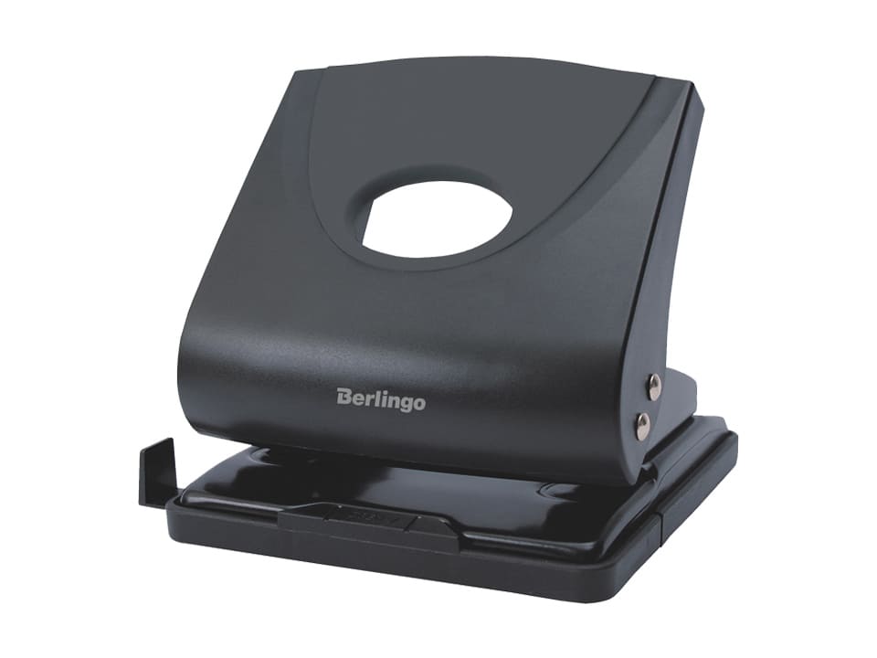 Дырокол Berlingo "Office Soft" 30л., пластиковый, черный, с линейкой