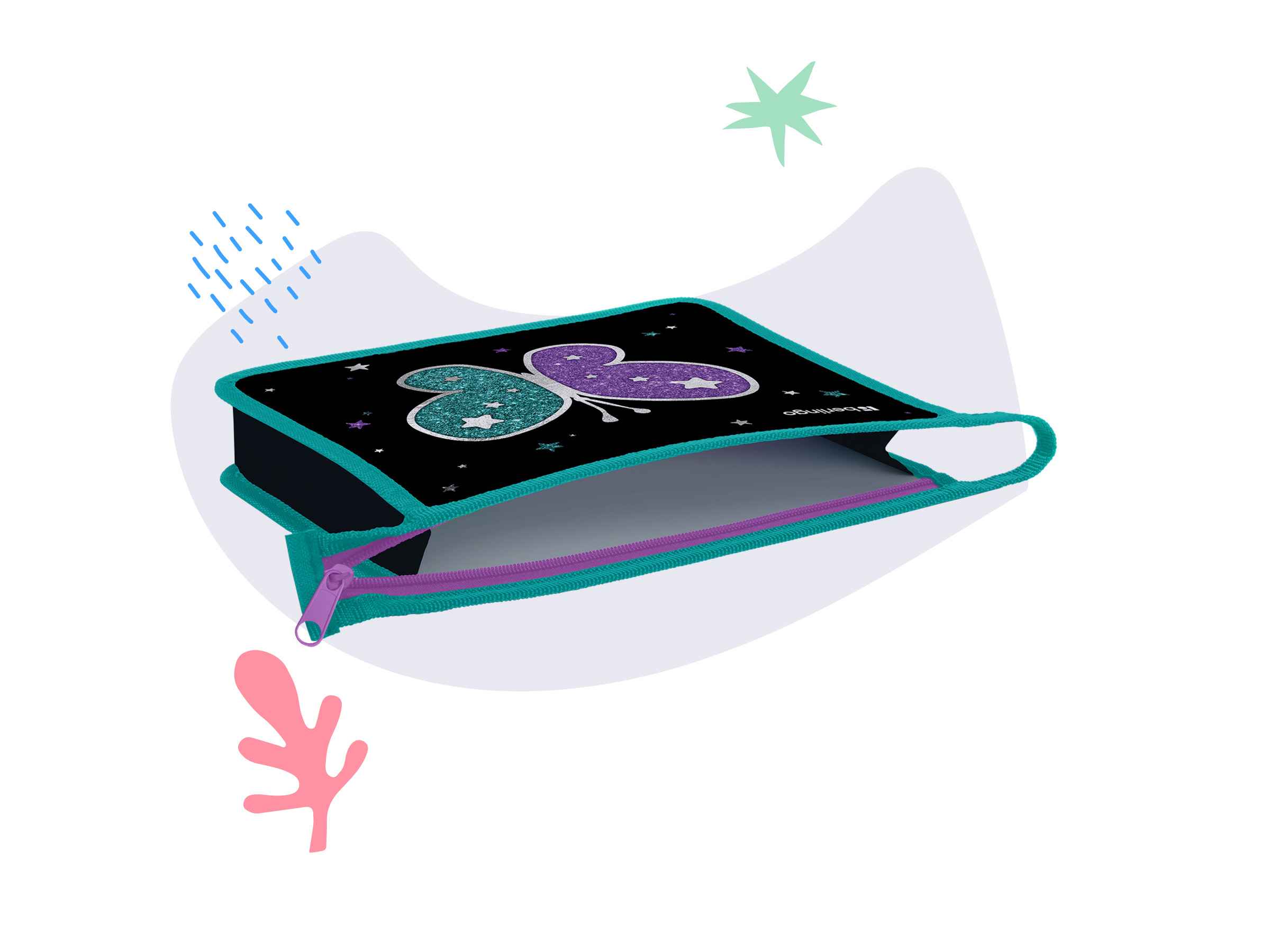 Папка для тетрадей 1 отделение, А5 Berlingo "Shining butterfly", 240*205*40мм, пластик, на молнии