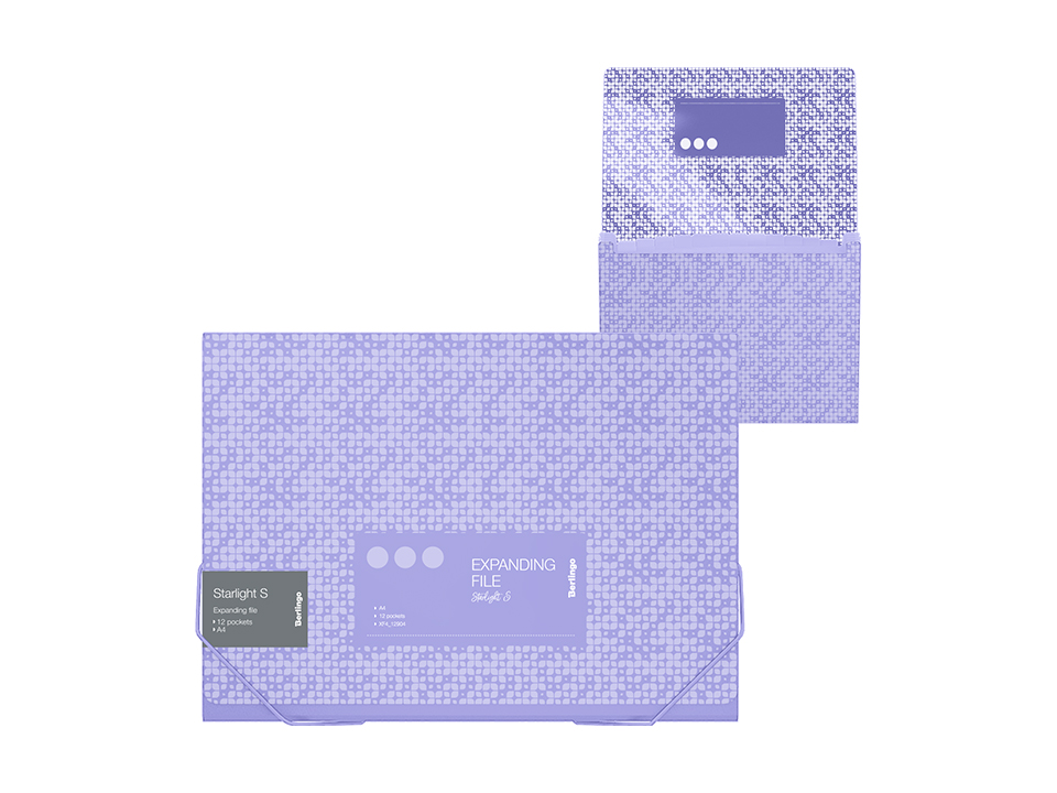 Папка на резинке, 12 отделений Berlingo "Starlight S" А4, 230*335*35мм, 700мкм, фиолетовая, c рисунком