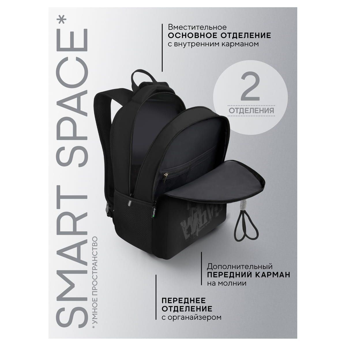 Рюкзак Berlingo ErgoStyle "So what?" 39,5*28*15см, 2 отделения, 3 кармана, эргономичная спинка