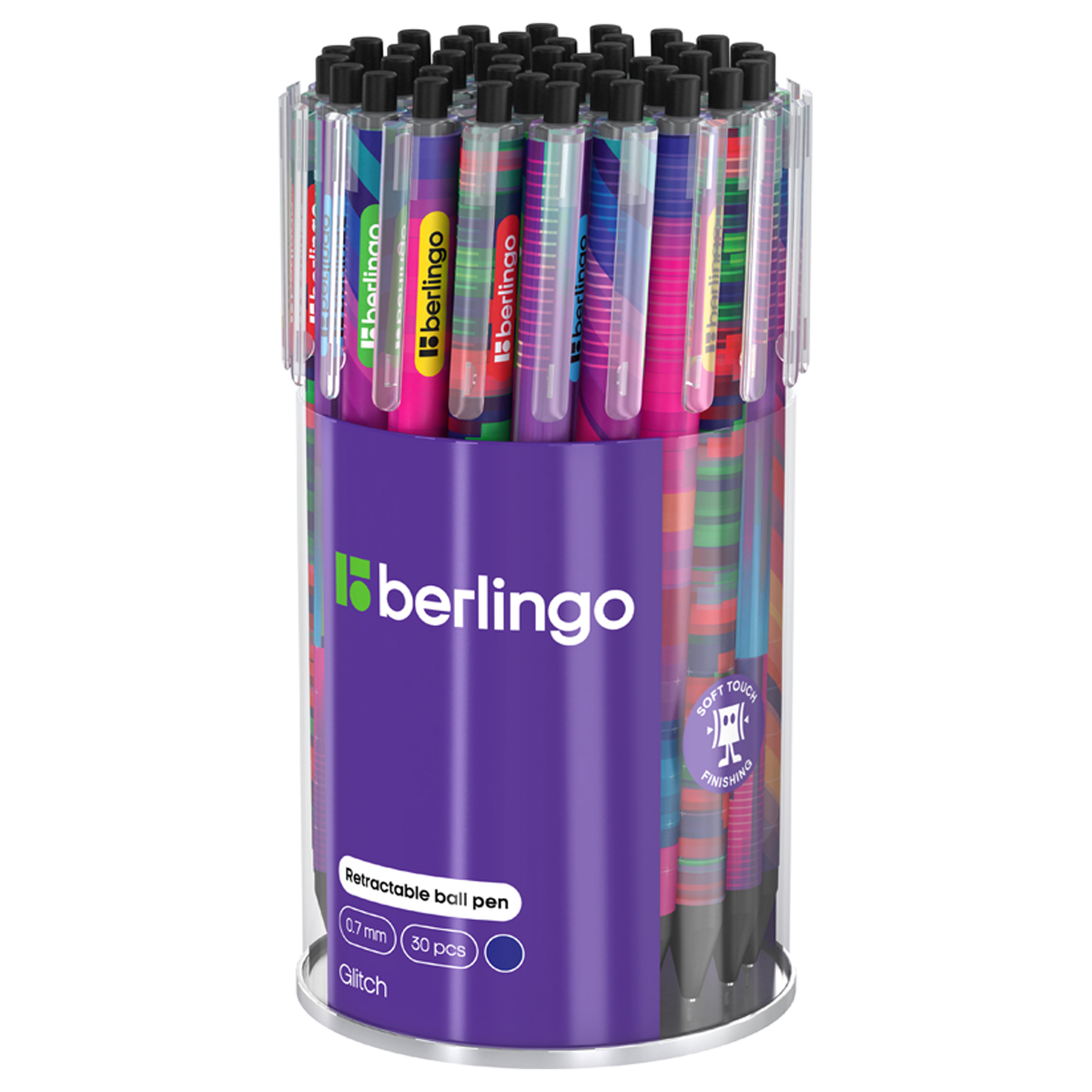 Ручка шариковая автоматическая Berlingo "Glitch" синяя, 0,7мм, грип, рисунок на корпусе,soft touch, ассорти