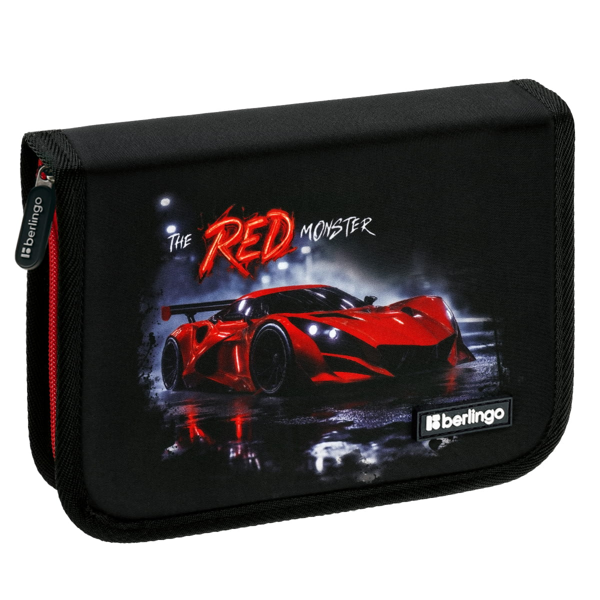 Пенал 1 отделение, 200*140*40 мм, Berlingo "Red Monster", 1 дополнительная откидная секция, полиэстер