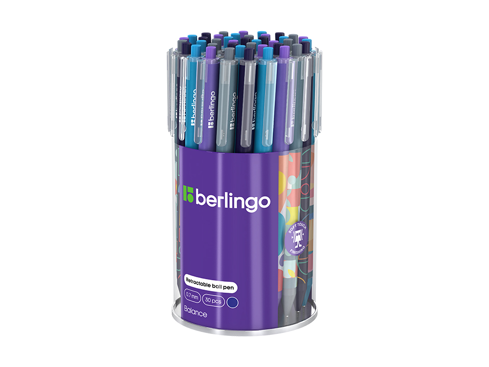 Ручка шариковая автоматическая Berlingo "Balance" синяя, 0,7мм, грип, рисунок на корпусе,soft touch, ассорти