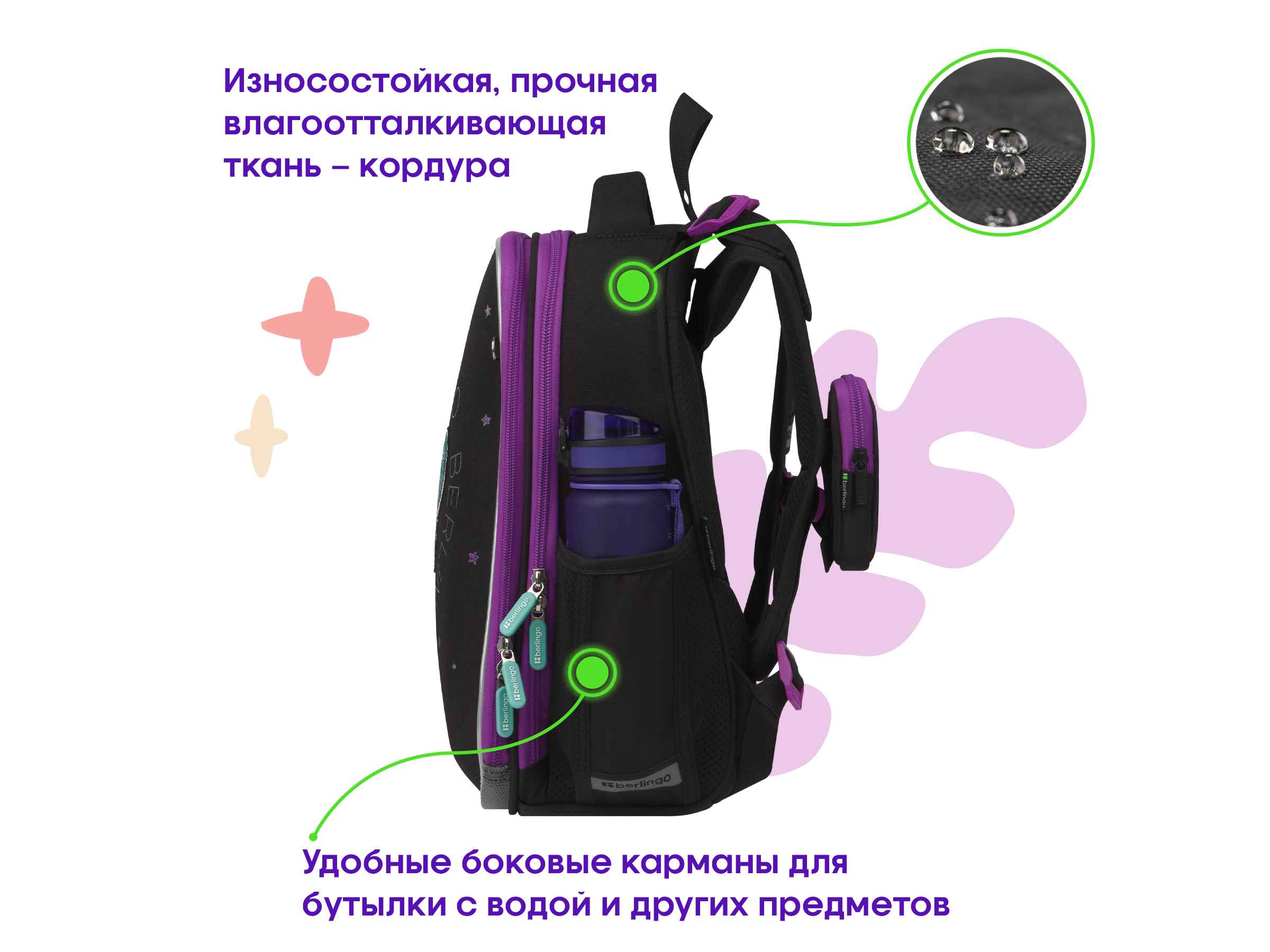 Ранец Berlingo Expert "Shining butterfly" 37*28*16см, 2 отделения, 2 кармана, анатомическая спинка