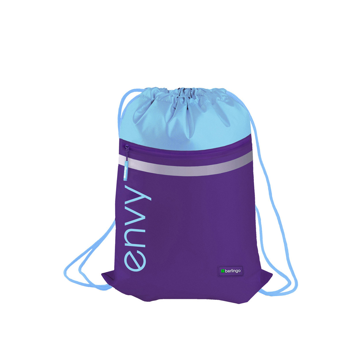 Мешок для обуви 1 отделение Berlingo "Envy", 360*470мм, светоотражающая лента, карман на молнии, голубой