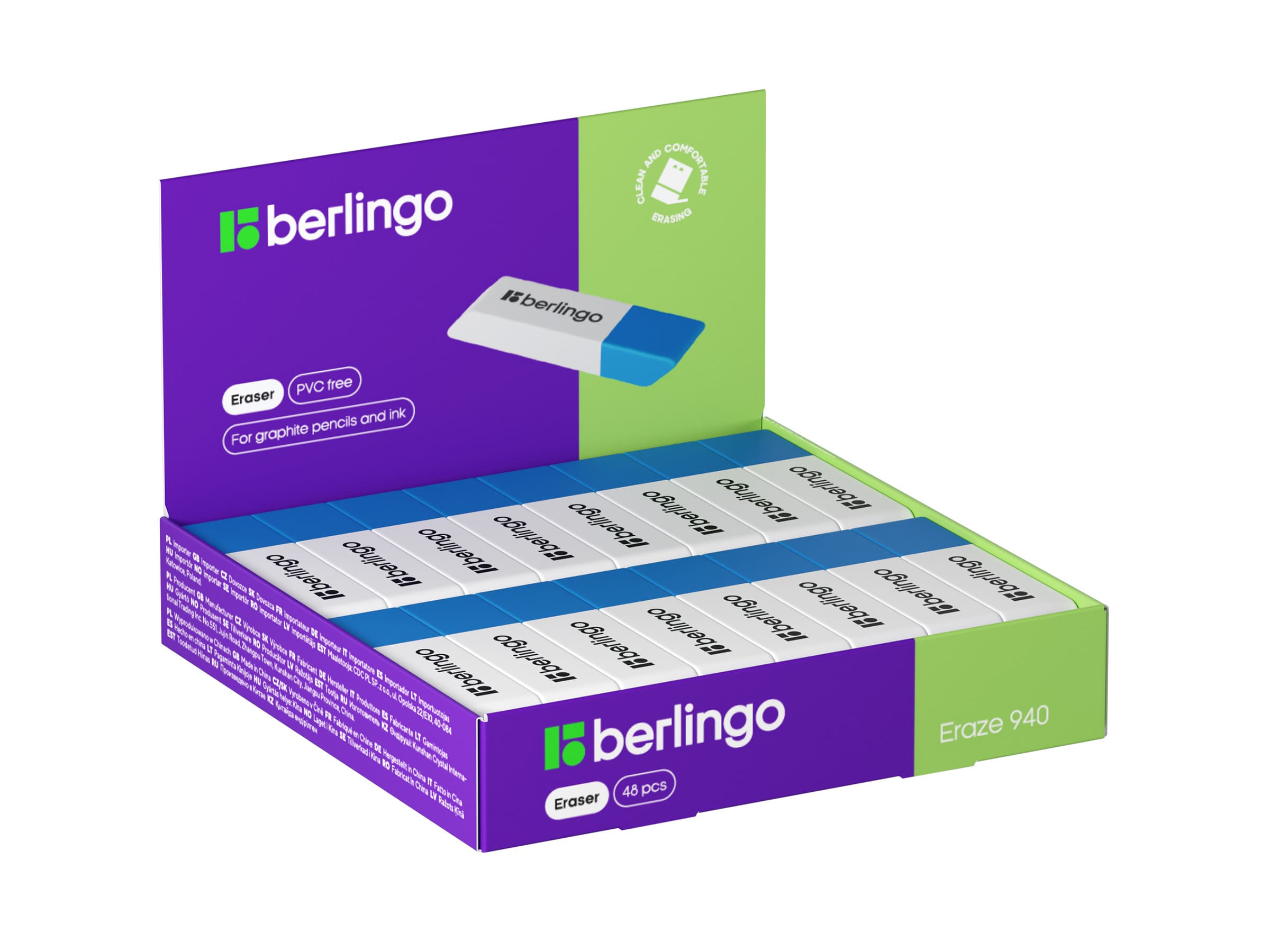 Ластик Berlingo "Eraze 940", прямоугольный комбинированный, скошенный, 52*14*8мм
