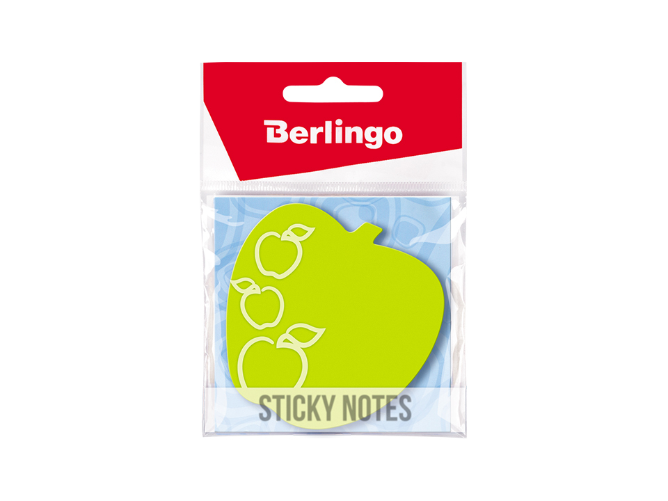Самоклеящийся блок фигурный Berlingo "Яблоко", 70*70мм, 50л., зеленый неон, европодвес