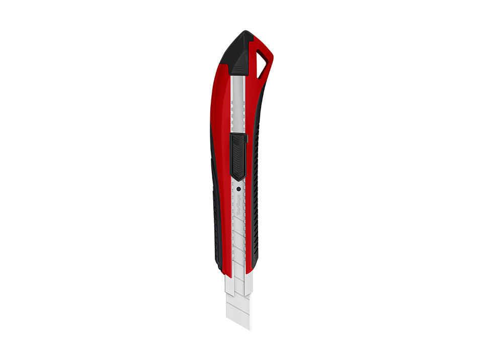 Нож канцелярский 18мм Berlingo "Razzor 300", auto-lock, металл. направл., мягкие вставки, красный, европодвес