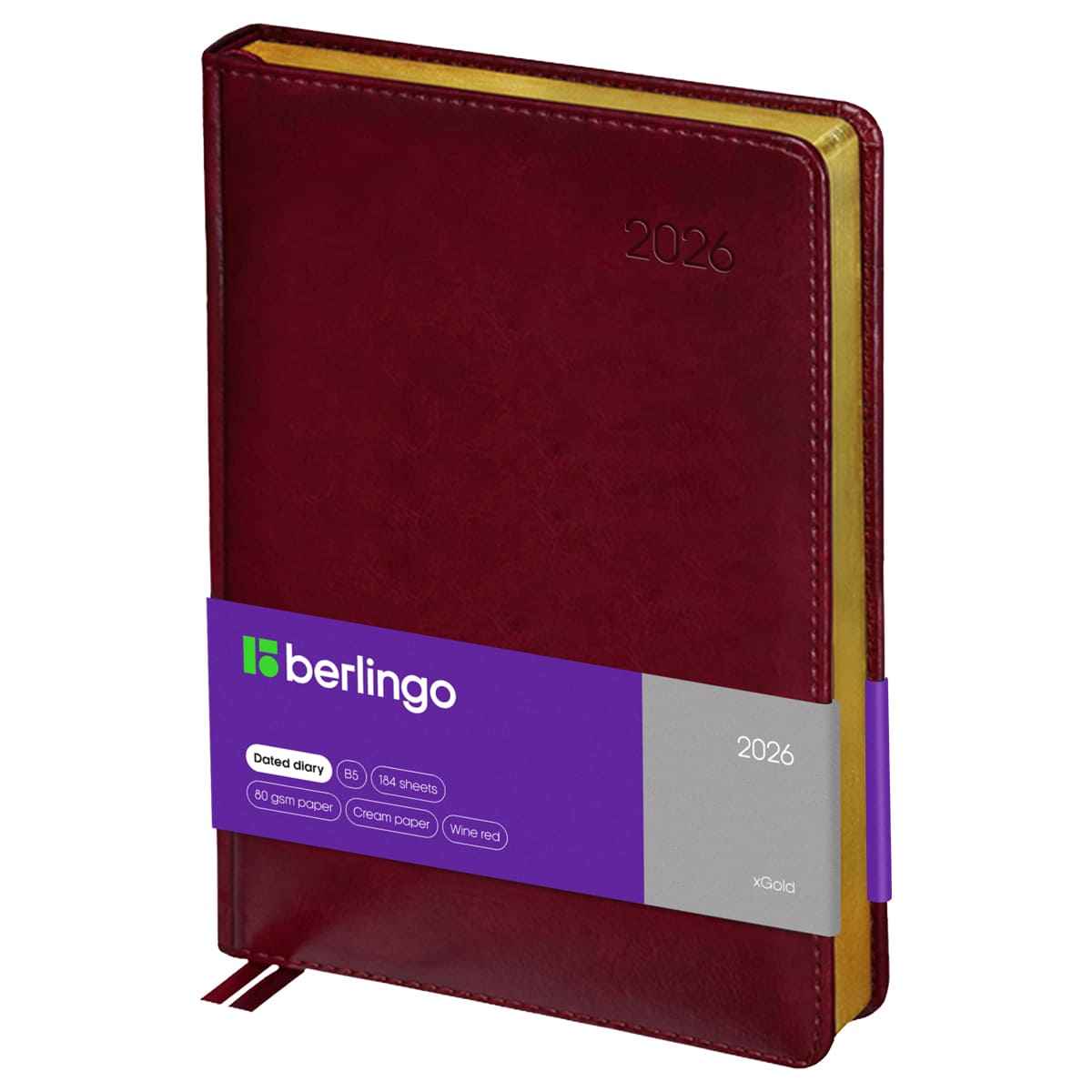 Ежедневник датированный 2026г., А4-(В5), 184л., кожзам, Berlingo "xGold", зол. срез, бордовый