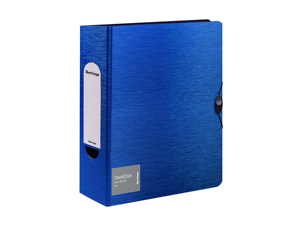 Папка-регистратор Berlingo "Steel&Style", 80мм, 2500мкм, пластик (полифом), на резинке, с внутр. карманом, синяя