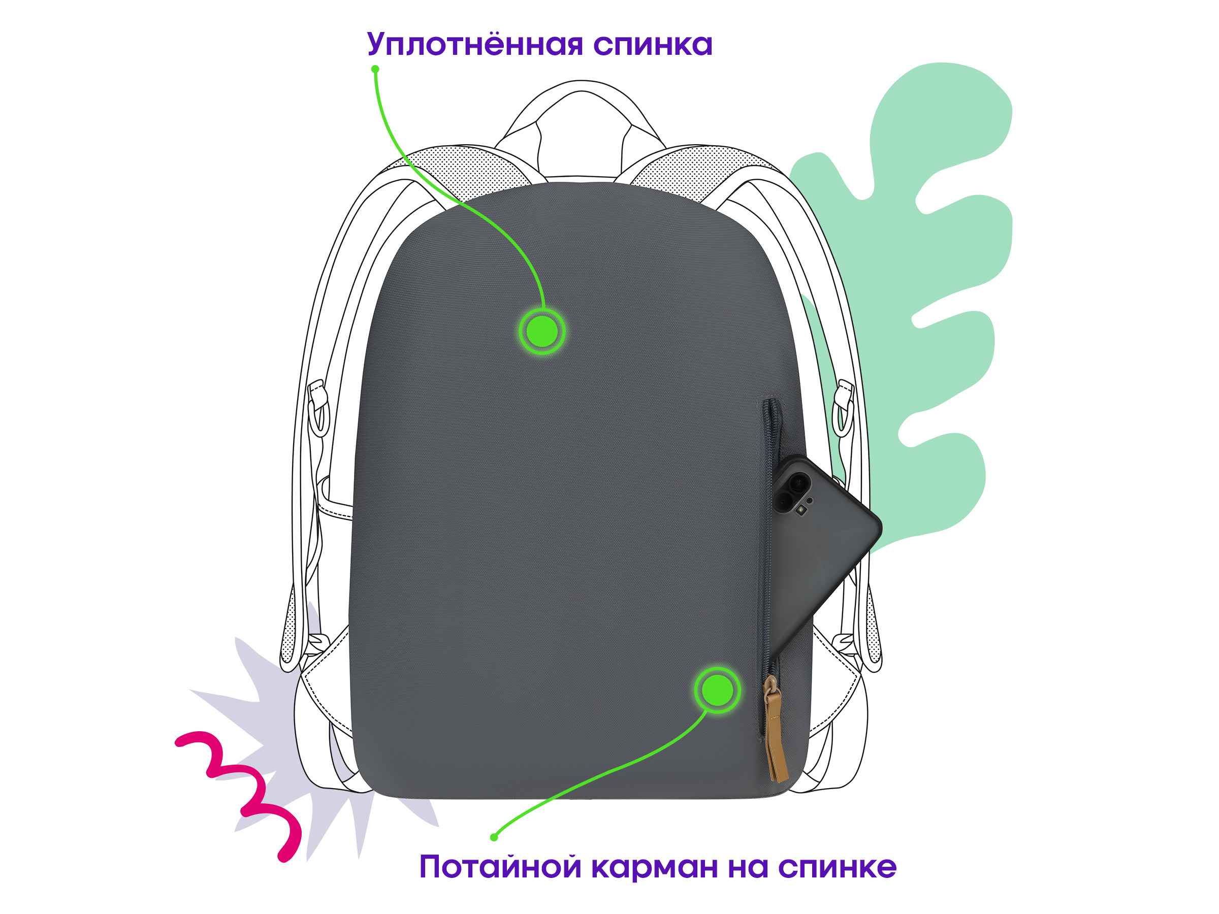 Рюкзак Berlingo Urban "Music" 40,5*30*13,5см, 1 отделение, 6 карманов, уплотненная спинка