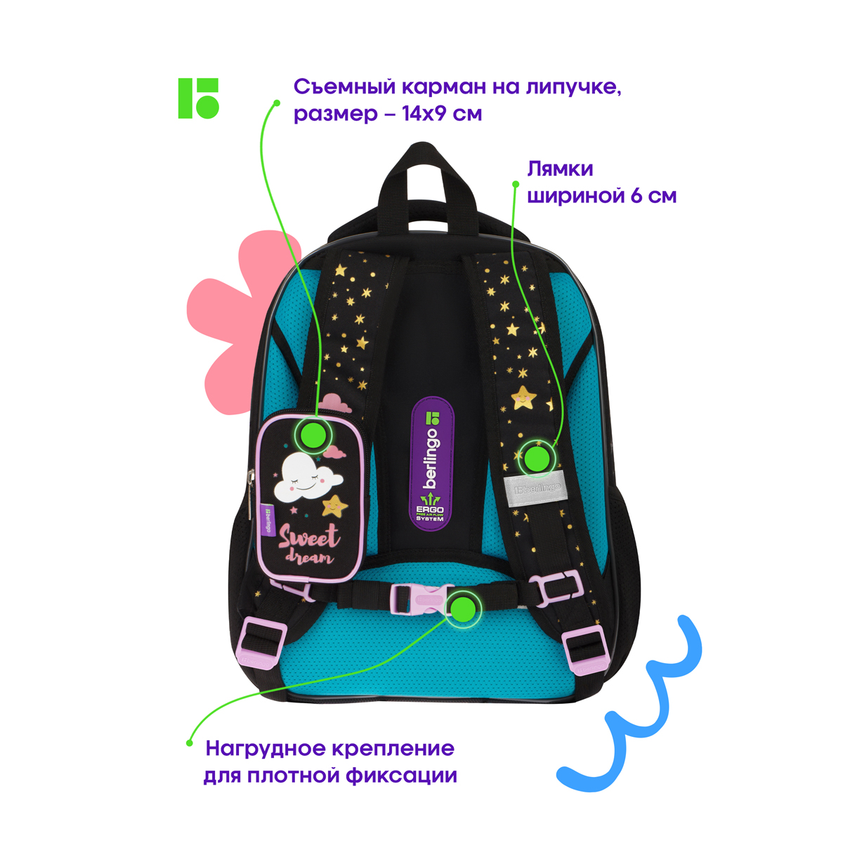 Ранец Berlingo Expert Plus "Little cloud" 38*29*15см, 2 отделения, 2 кармана, анатомическая спинка