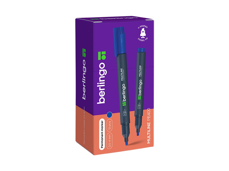 Маркер перманентный Berlingo "Multiline PE400" синий, скошенный, 0,5-4мм