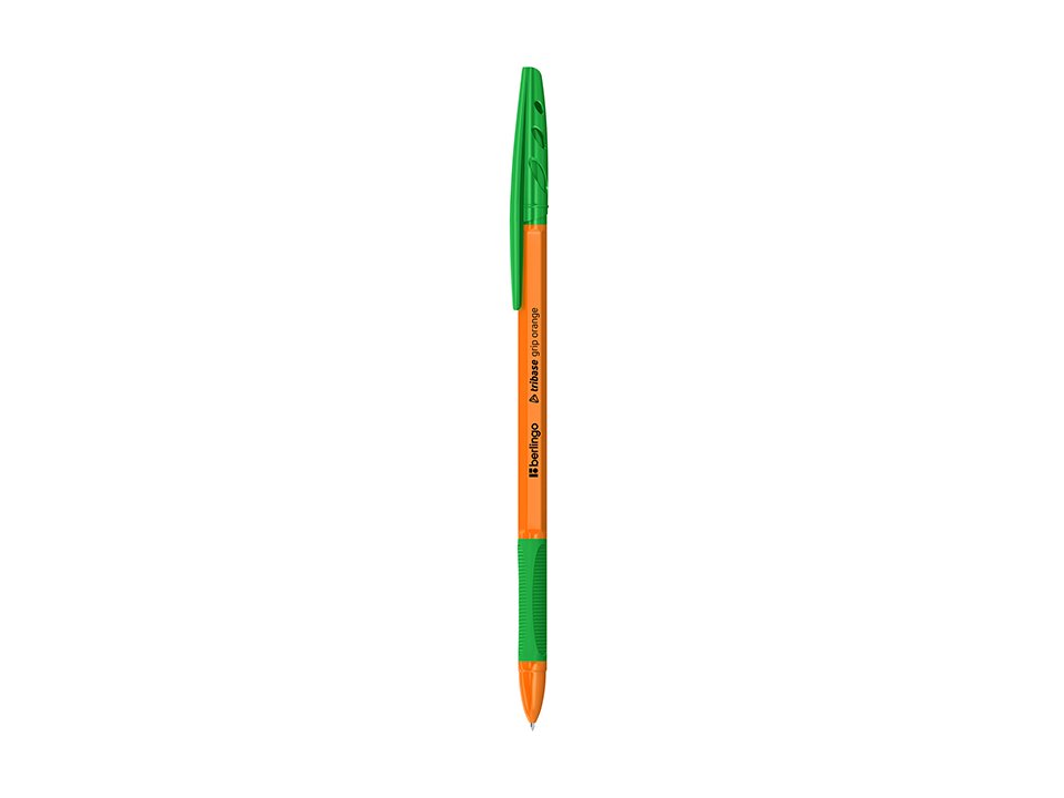 Ручка шариковая Berlingo "Tribase grip orange" зеленая, 0,7мм, грип