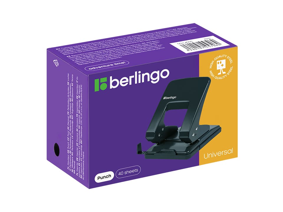 Дырокол Berlingo "Universal" 30л., металлический, черный, с линейкой