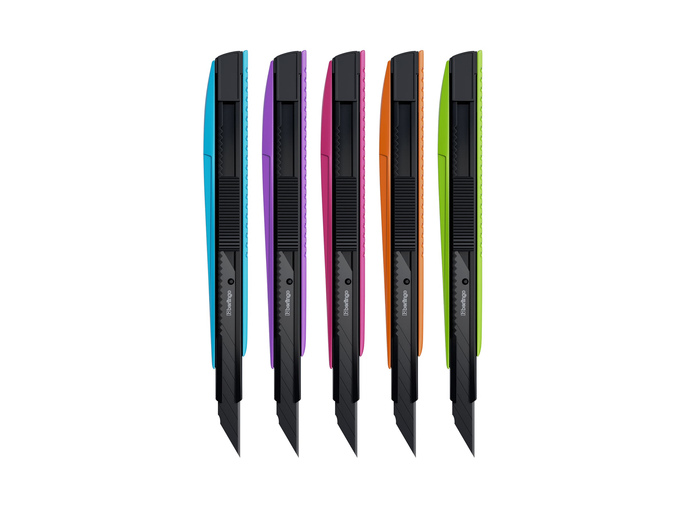 Нож канцелярский 9мм Berlingo "Color Zone 2", черное лезвие, auto-lock, металл. направл., ассорти, европодвес