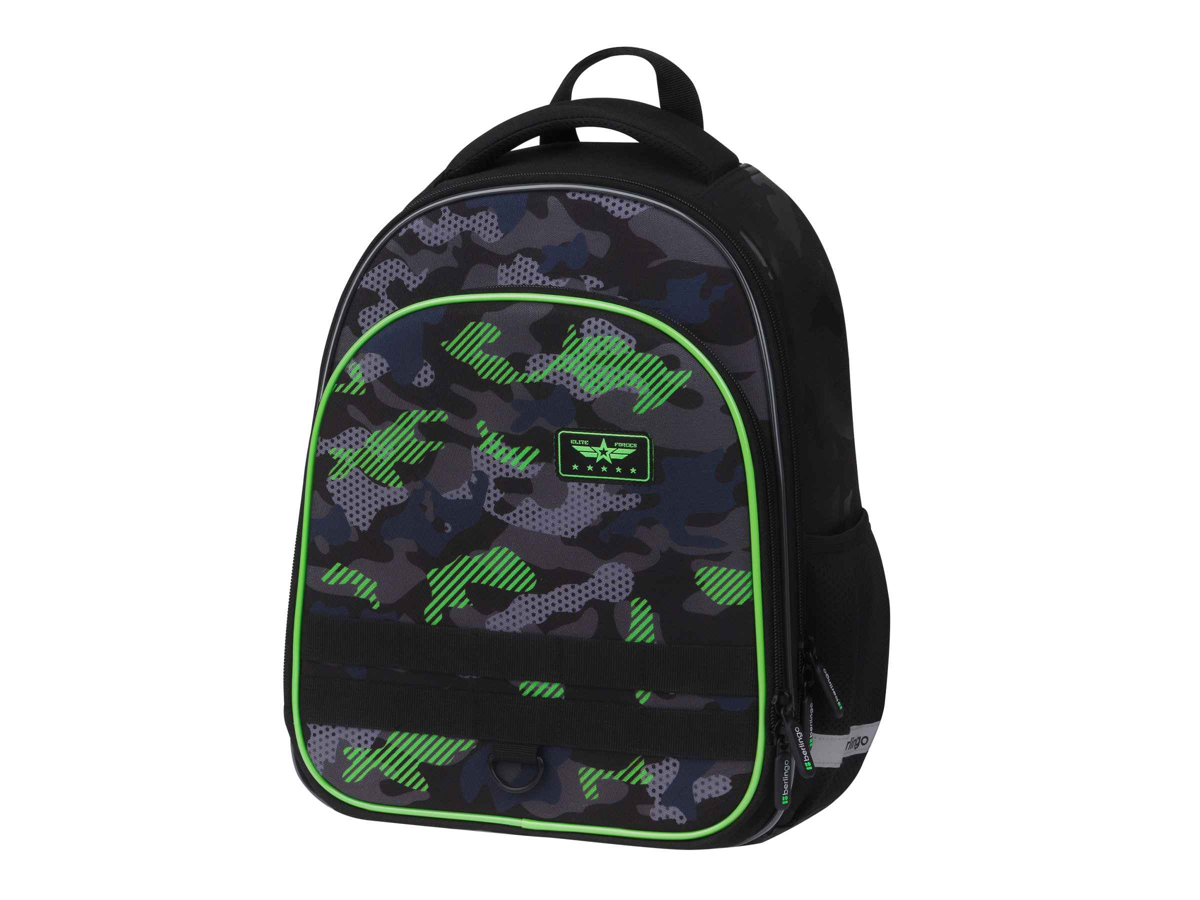 Ранец Berlingo Expert Plus "Black and green" 38*29*15см, 2 отделения, 2 кармана, анатомическая спинка