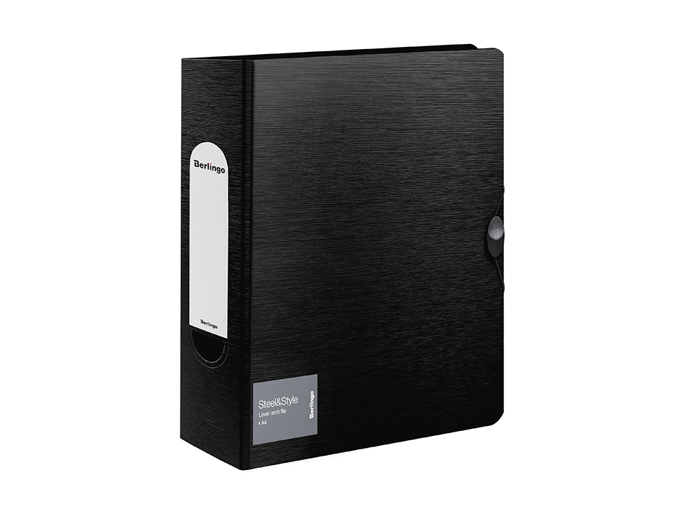 Папка-регистратор Berlingo "Steel&Style", 80мм, 2500мкм, пластик (полифом), на резинке, с внутр. карманом, черная