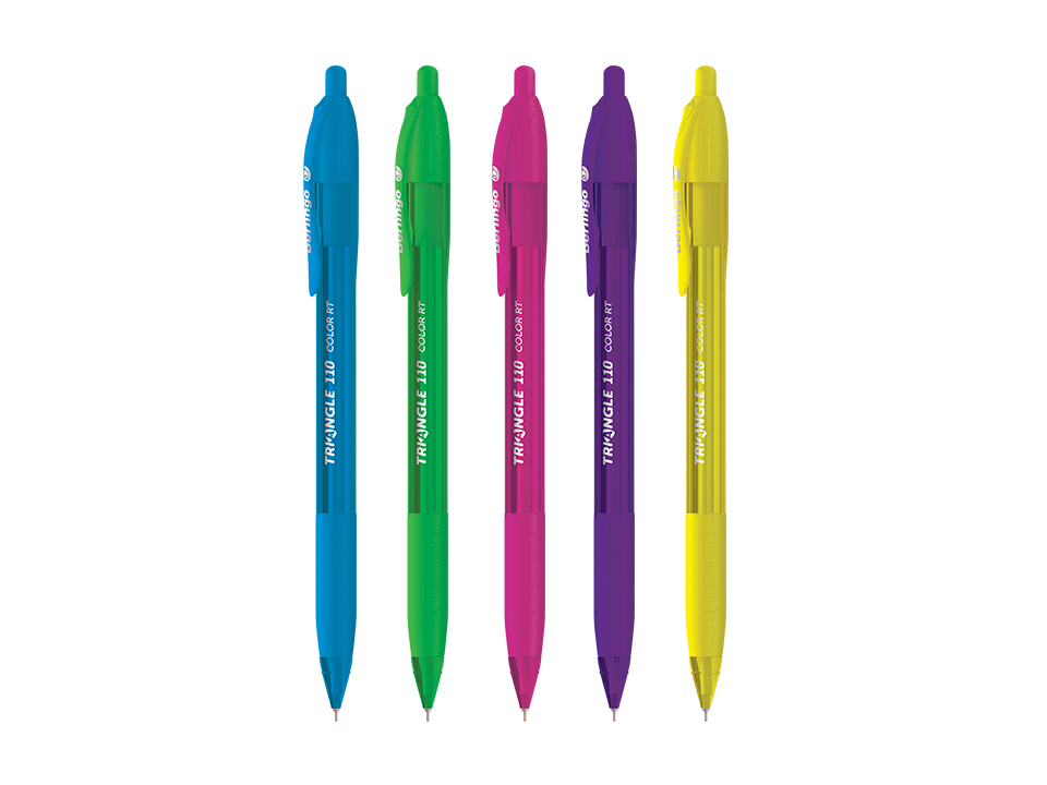 Ручка шариковая автоматическая Berlingo "Triangle 110 RT Color" синяя, 0,7мм, трехгр., игол. стержень