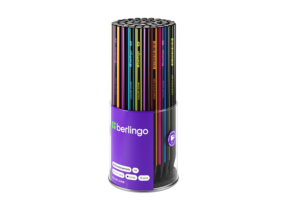 Карандаш ч/г Berlingo "Color Zone", трехгранный, черное дерево, заточен., ассорти