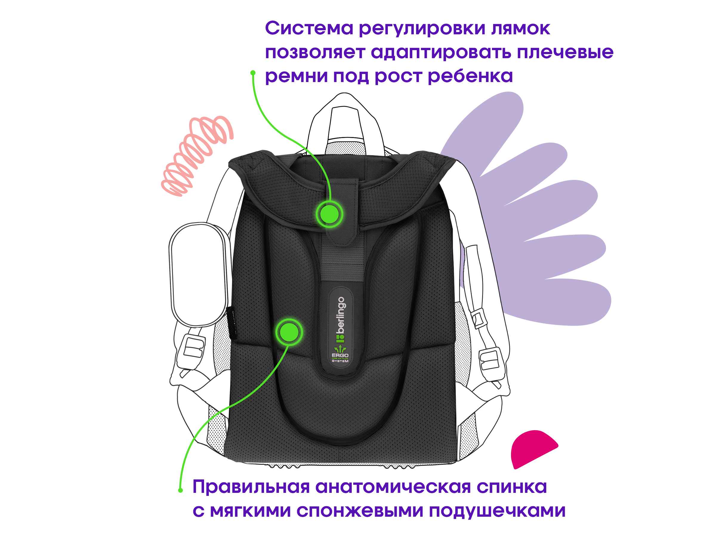 Ранец Berlingo Expert "Shining butterfly" 37*28*16см, 2 отделения, 2 кармана, анатомическая спинка