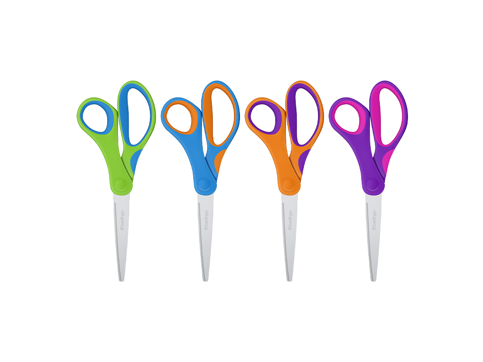 Ножницы Berlingo "Fuze" 17,7см, эргономичные ручки, ассорти, европодвес