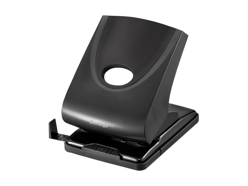 Дырокол Berlingo "Office Soft" 40л., пластиковый, с фиксатором, черный, с линейкой