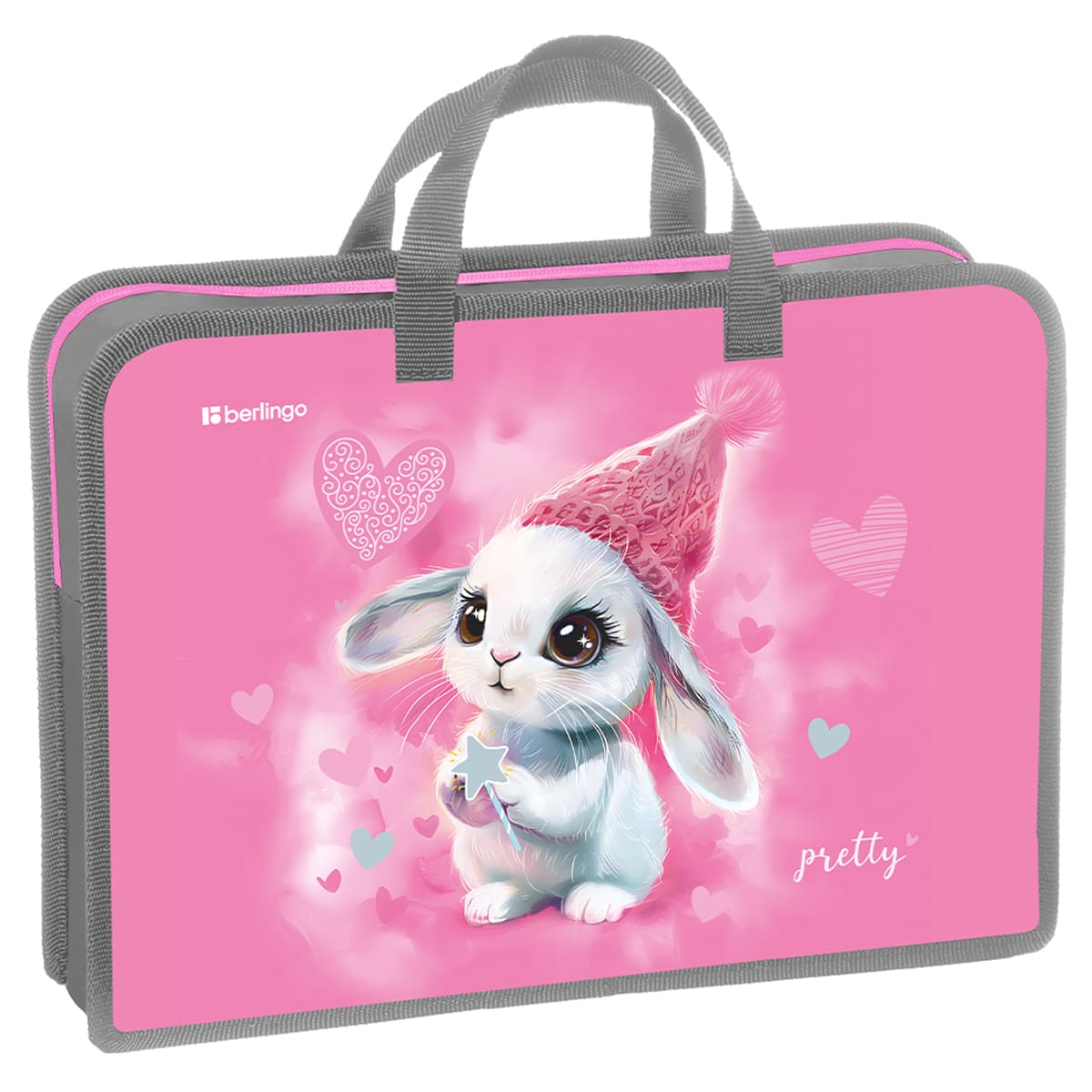 Папка с ручками 1 отделение, А4 Berlingo "Dreamy Bunny", 340*245*75мм, пластик, на молнии