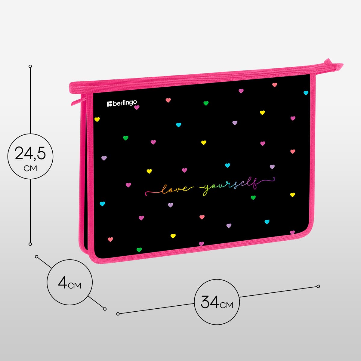 Папка для тетрадей 1 отделение, А4 Berlingo "Love Yourself", 340*245*40 мм, пластик, на молнии