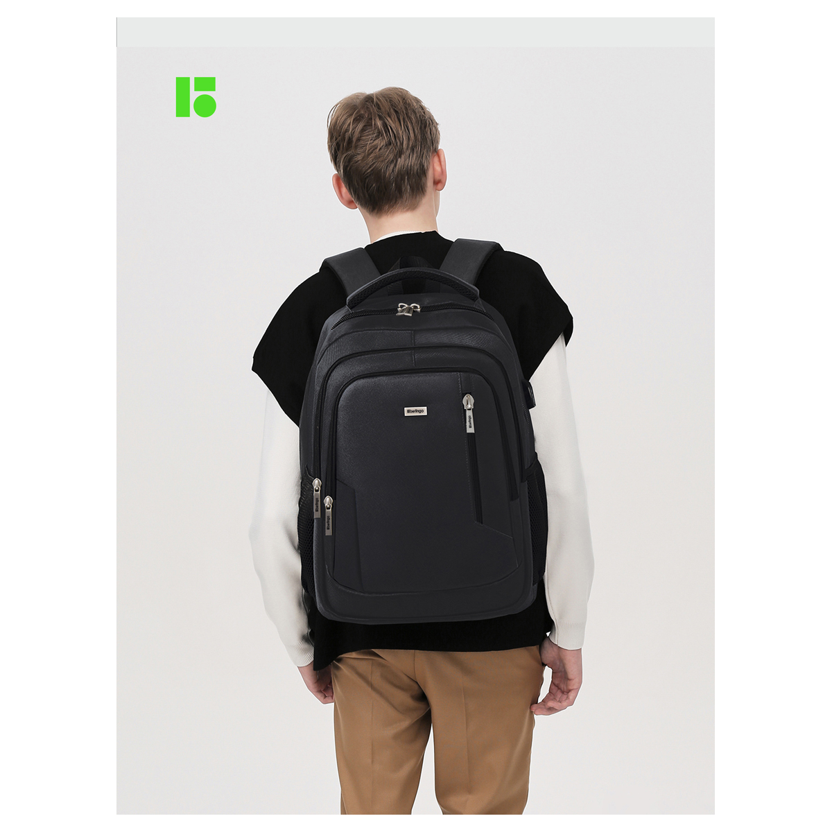 Рюкзак Berlingo City "Comfort black" 42*29*17см, 3 отделения, 3 кармана, отделение для ноутбука, USB разъем, эргономическая спинка