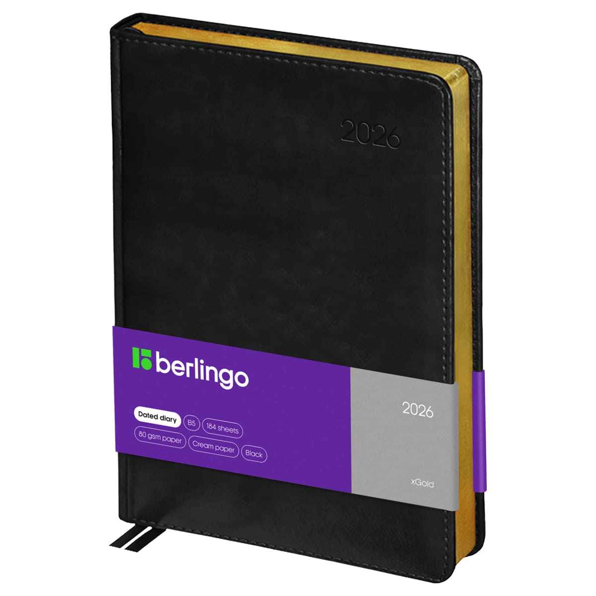 Ежедневник датированный 2026г., А4-(В5), 184л., кожзам, Berlingo "xGold", зол. срез, черный