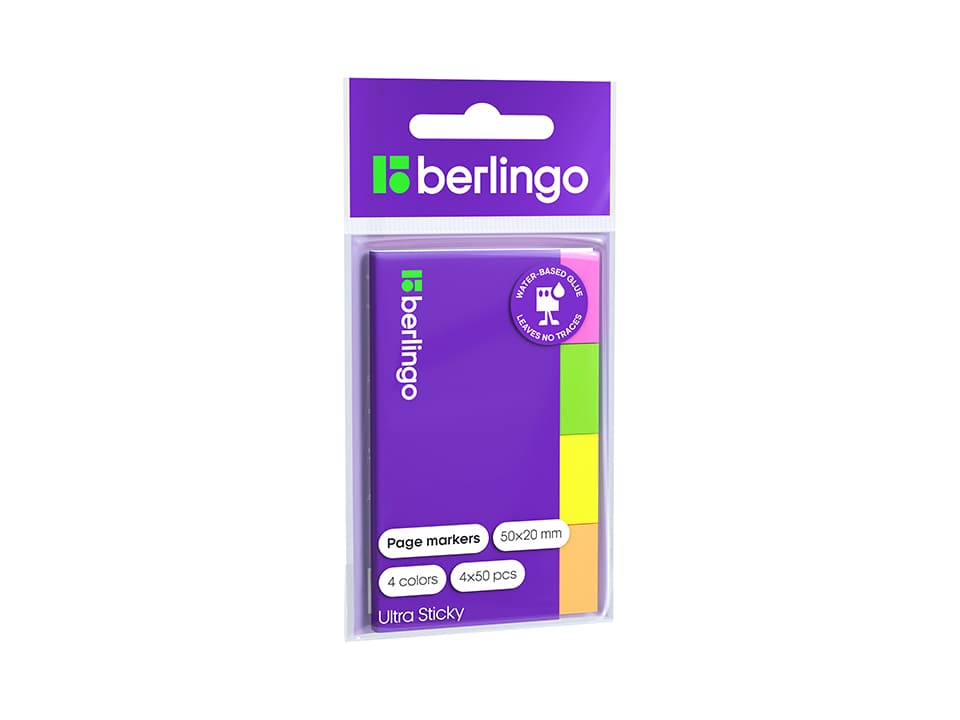 Флажки-закладки Berlingo "Ultra Sticky", 20*50мм, 50л*4 неоновых цвета