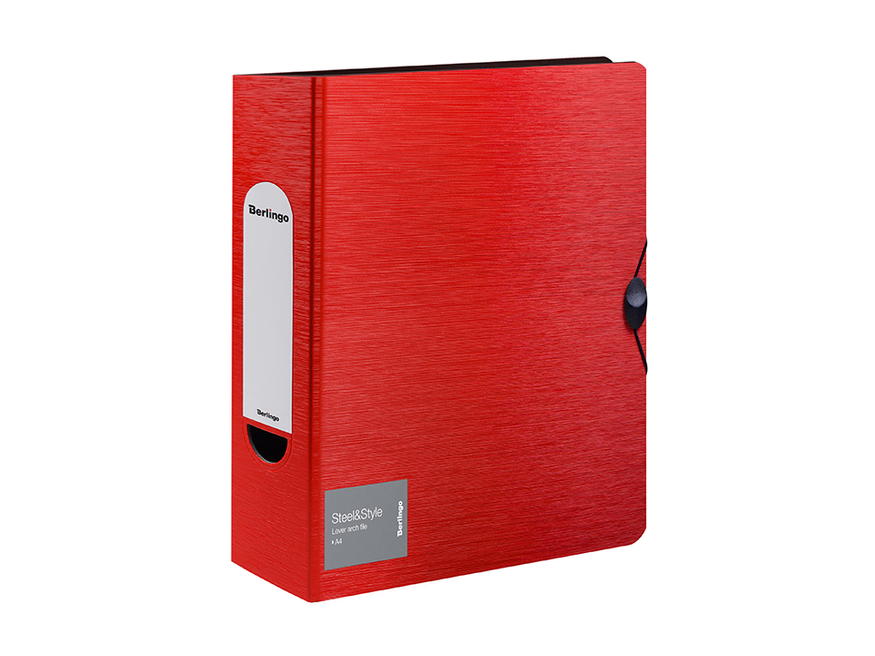 Папка-регистратор Berlingo "Steel&Style", 80мм, 2500мкм, пластик (полифом), на резинке, с внутр. карманом, красная